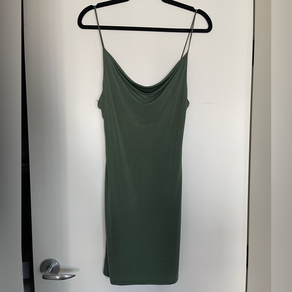 Dark green cowl neck mini dress